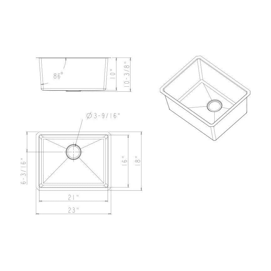Augustin 23" Stainless Steel Undermount Kitchen Sink, Stainless Steel, alternate view