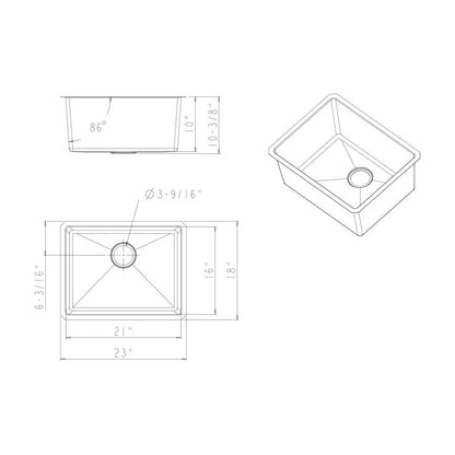 Augustin 23" Stainless Steel Undermount Kitchen Sink, Stainless Steel, alternate view