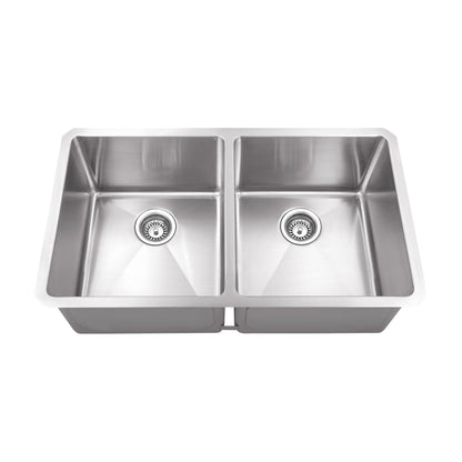 Augustin 32" 50/50 Stainless Steel Undermount Double Basin Kitchen Sink, Stainless Steel