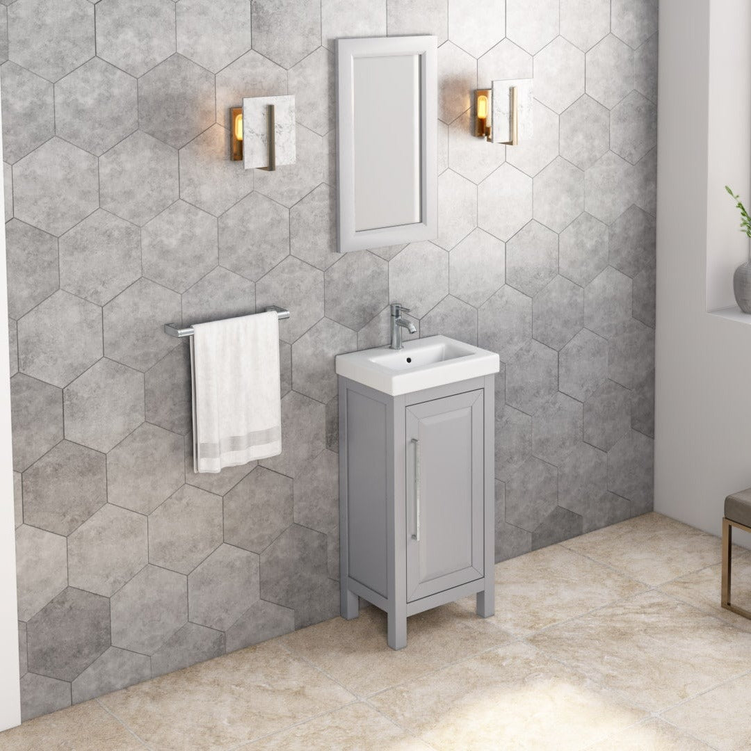 Cade Wood Framed Mirror, Grey, room view