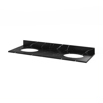 Calacatta Black Quartz Vanity Top, 61" Double Oval Bowl Cutouts