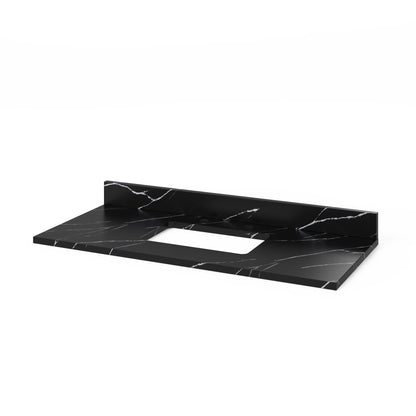 Calacatta Black Quartz Vanity Top, 49" Single Rectangle Bowl Cutout