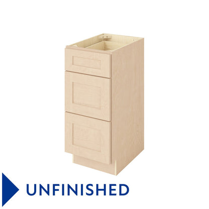 Catalina 15" Three Drawer Base Freestanding Bathroom Vanity Side Cabinet, Unfinished