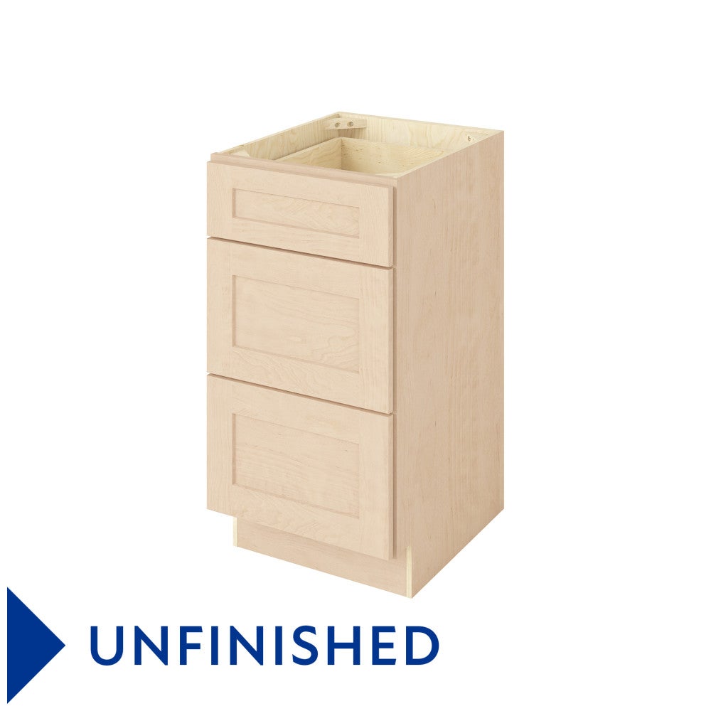 Catalina 18" Three Drawer Base Freestanding Bathroom Vanity Side Cabinet, Unfinished