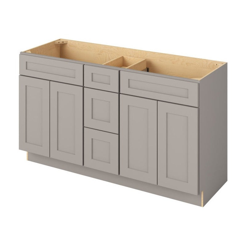 Catalina 60" Double Sink Freestanding Bathroom Vanity with Three Drawers, Pebble Grey