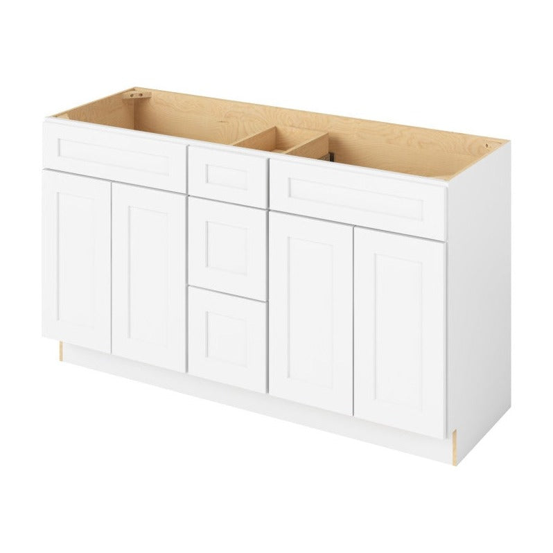 Catalina 60" Double Sink Freestanding Bathroom Vanity with Three Drawers, Polar White