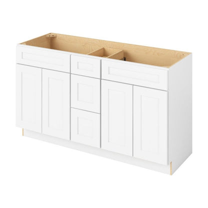 Catalina 60" Double Sink Freestanding Bathroom Vanity with Three Drawers, Polar White