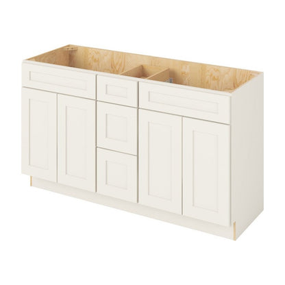 Catalina 60" Double Sink Freestanding Bathroom Vanity with Three Drawers, Shell White