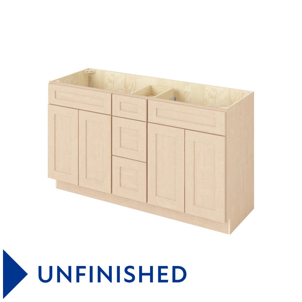 Catalina 60" Double Sink Freestanding Bathroom Vanity with Three Drawers, Unfinished