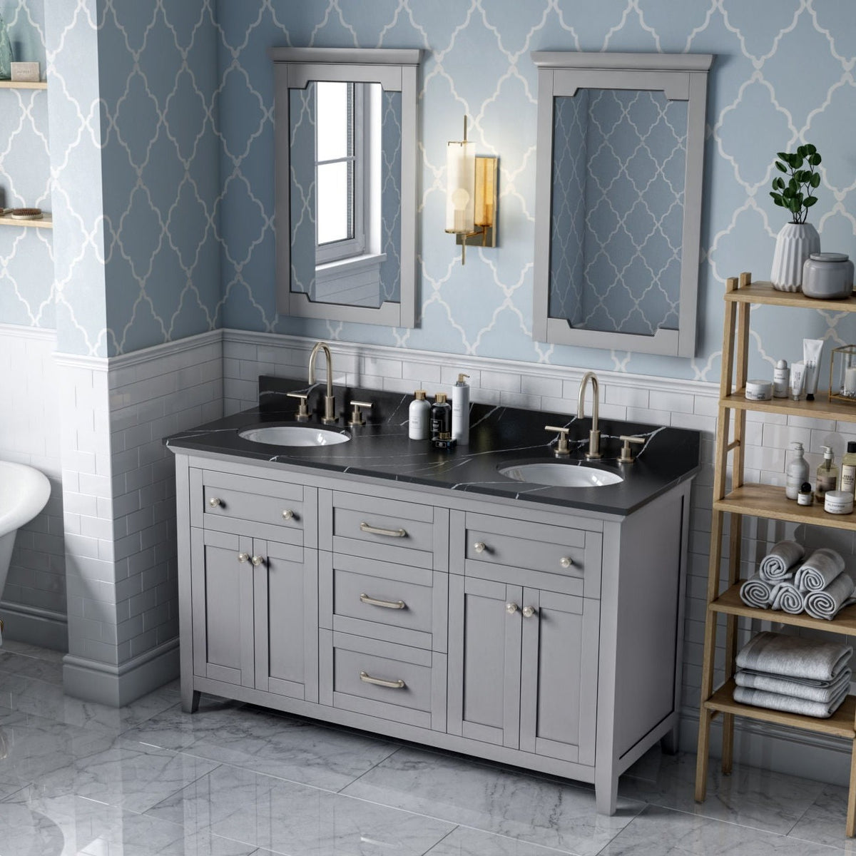 Chatham 60" Double Bowl Freestanding Bathroom Vanity, alternate view