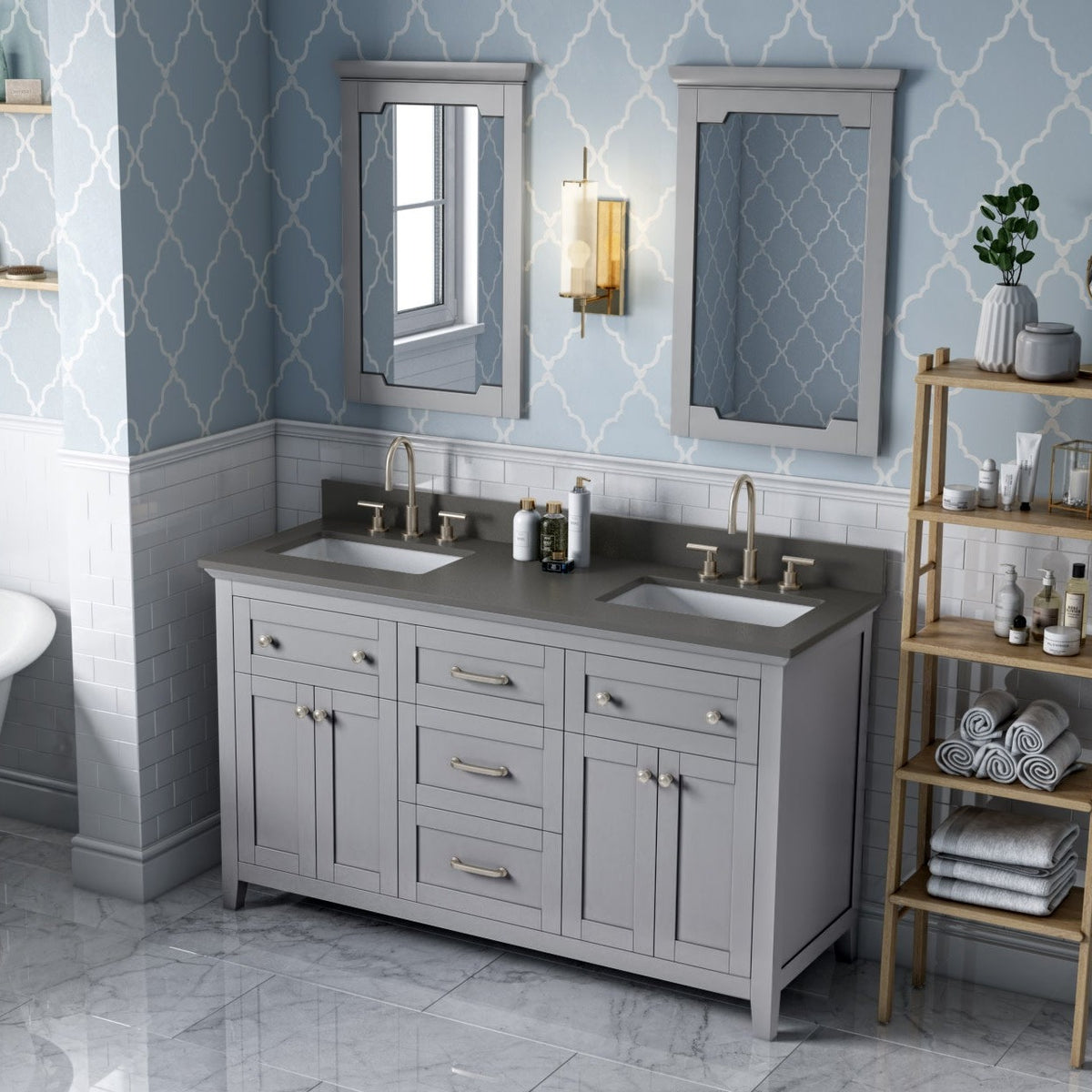 Chatham 60" Double Bowl Freestanding Bathroom Vanity, alternate view