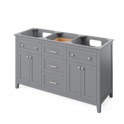 Chatham 60" Double Bowl Freestanding Bathroom Vanity, Grey