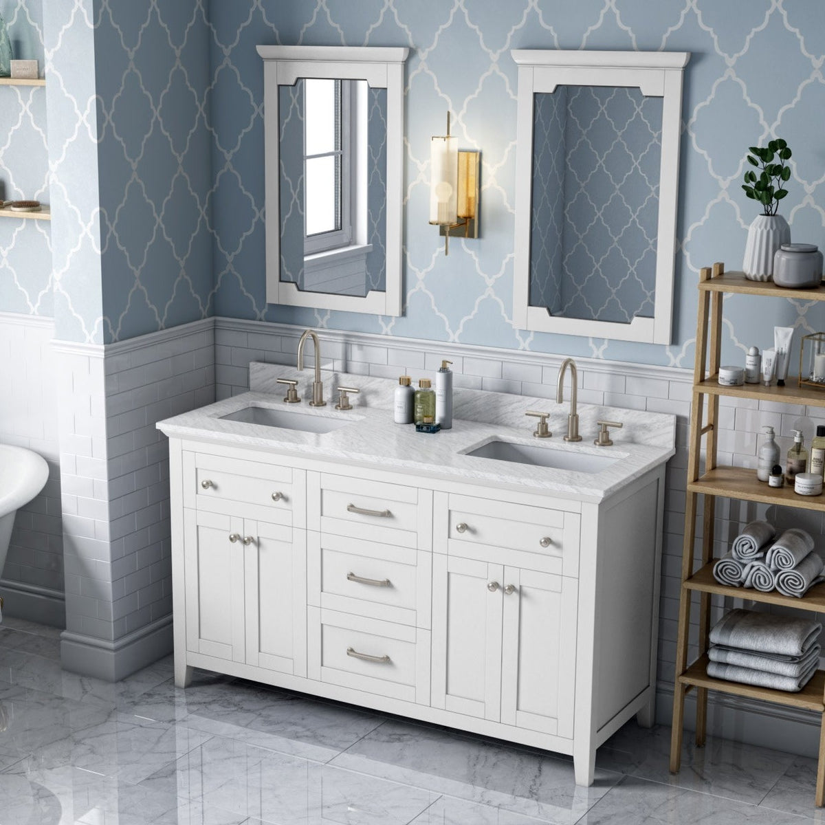 Chatham 60" Double Bowl Freestanding Bathroom Vanity, alternate view