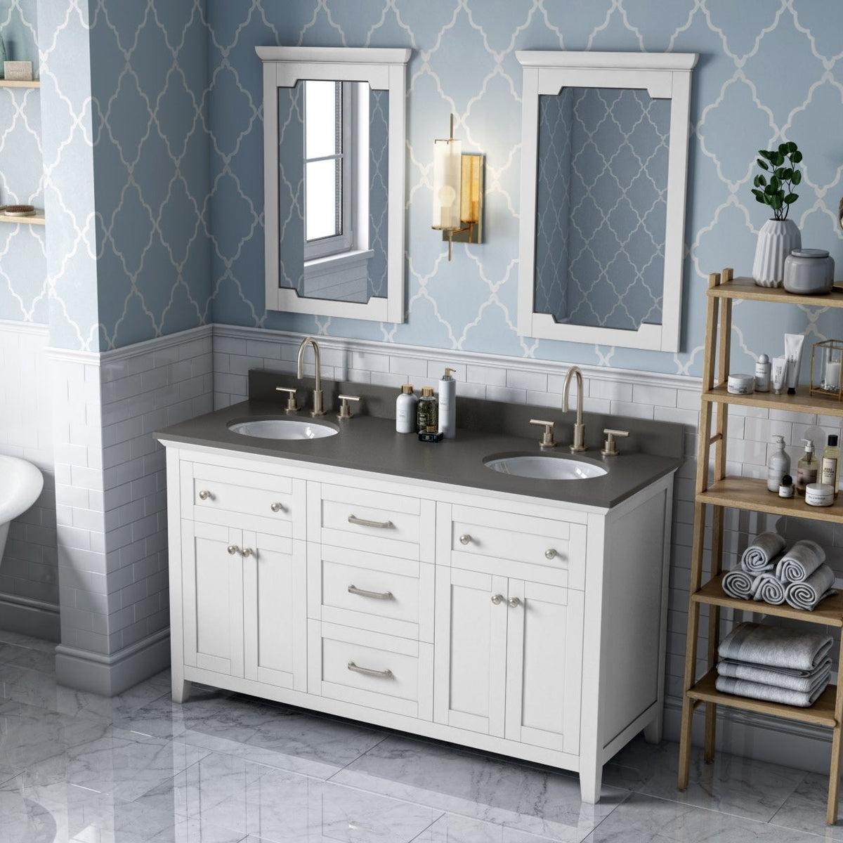 Chatham 60" Double Bowl Freestanding Bathroom Vanity, alternate view