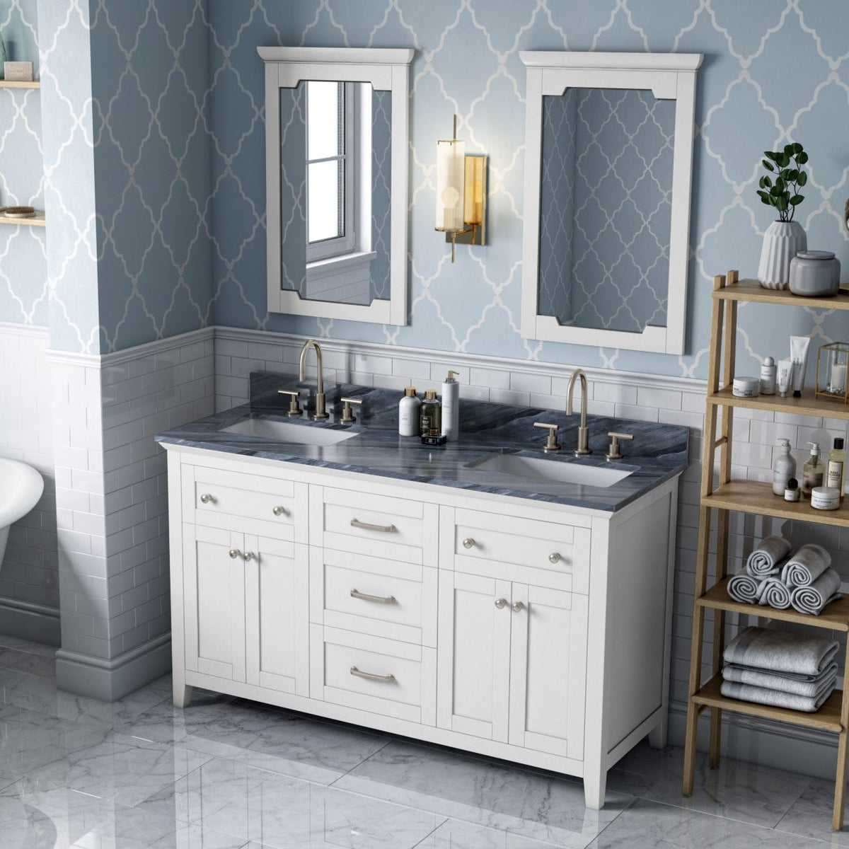Chatham 60" Double Bowl Freestanding Bathroom Vanity, alternate view