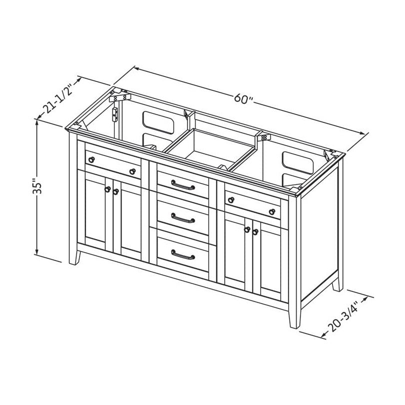 Chatham 60" Double Bowl Freestanding Bathroom Vanity, alternate view