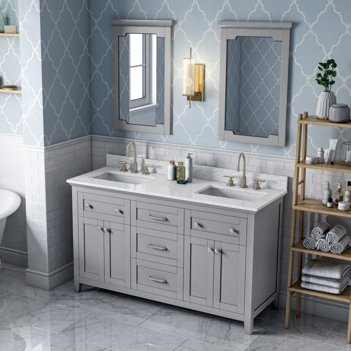 Chatham 60" Double Bowl Freestanding Bathroom Vanity, alternate view