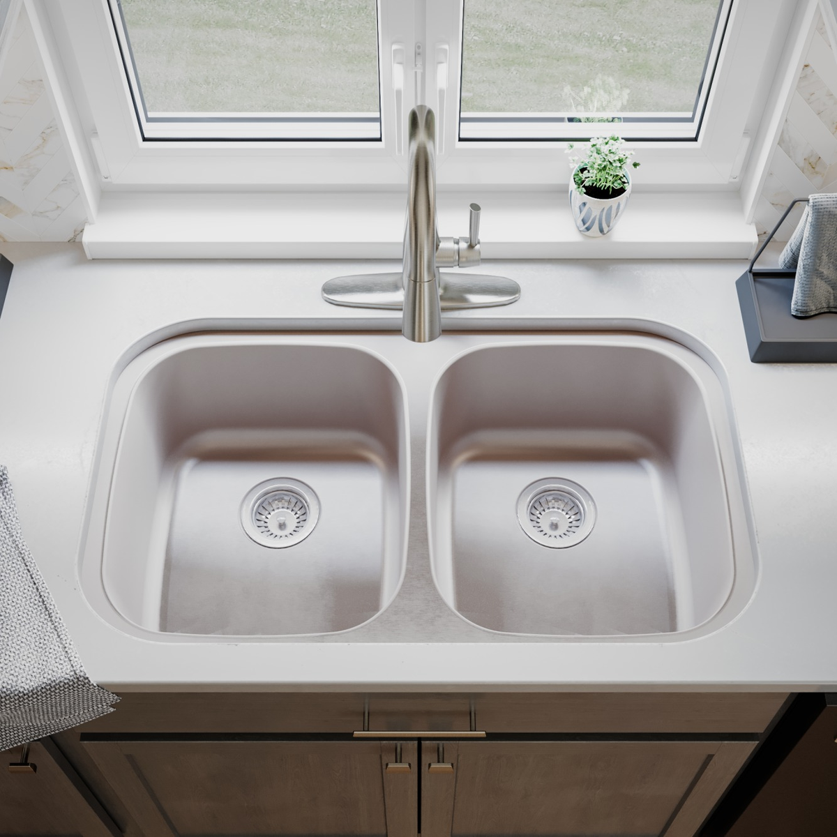 Corinne 32" 50/50 Stainless Steel Undermount Double Basin Kitchen Sink, Stainless Steel, alternate view