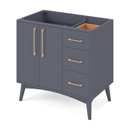 Dashwood 36" Left Offset Bowl Freestanding Bathroom Vanity, Blue Steel