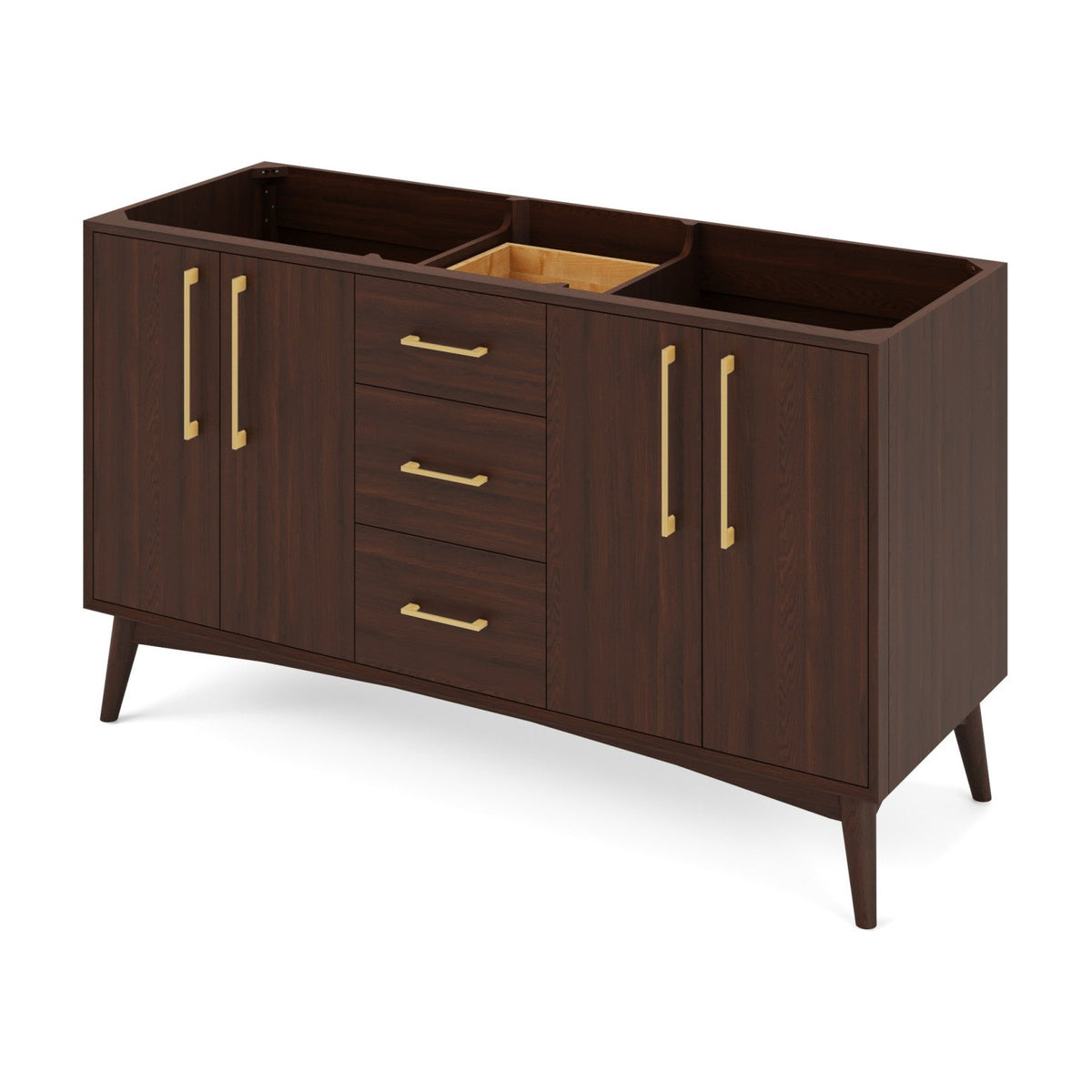 Dashwood 60" Double Bowl Freestanding Bathroom Vanity, Dark Walnut