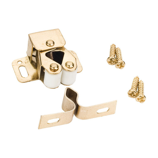 Double Roller Catch with Strike and Screws in Polished Brass