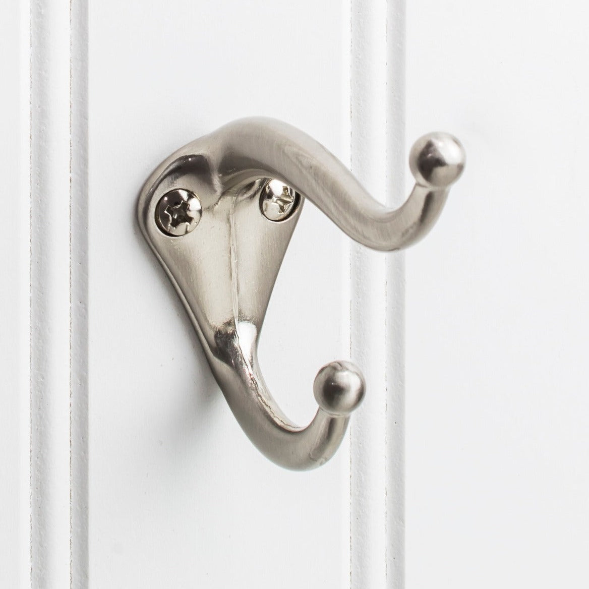 Elements 2 5/16" Traditional Double Prong Ball End Wall Hook in Satin Nickel