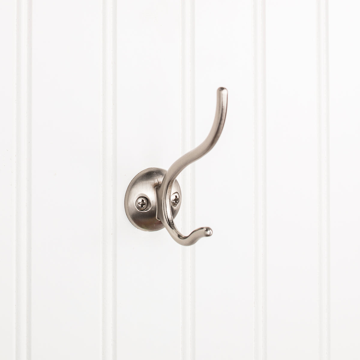 Elements 3 13/16" Slender Contemporary Double Prong Wall Hook in Satin Nickel