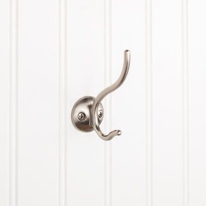 Elements 3 13/16" Slender Contemporary Double Prong Wall Hook in Satin Nickel