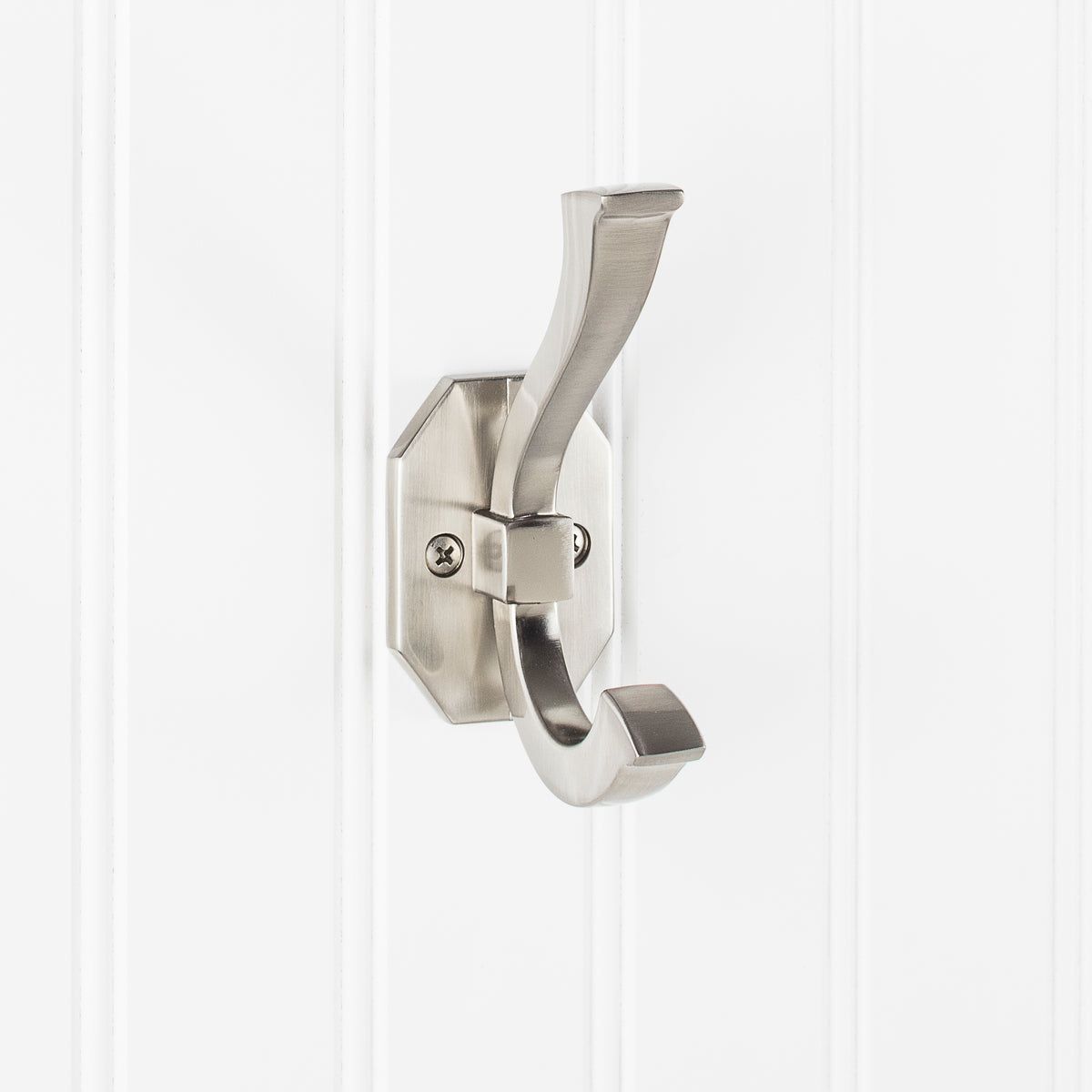 Elements 4 5/16" Emerald Double Prong Wall Hook in Satin Nickel