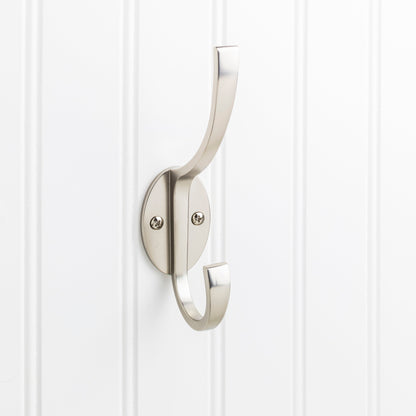 Elements 5 7/8" Flared Transitional Double Prong Wall Hook in Satin Nickel