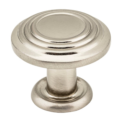Elements Vienna Handle in Satin Nickel, 1 1/4" Stacked Ring Mushroom Knob
