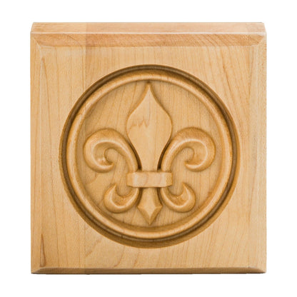 Fleur-de-Lis Wood Rosette, 3-1/2" x 3-1/2" x 7/8"