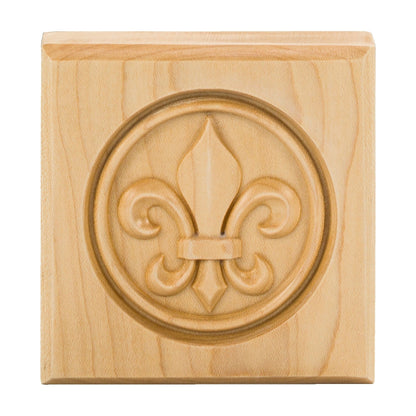 Fleur-de-Lis Wood Rosette, 4" x 4" x 7/8"