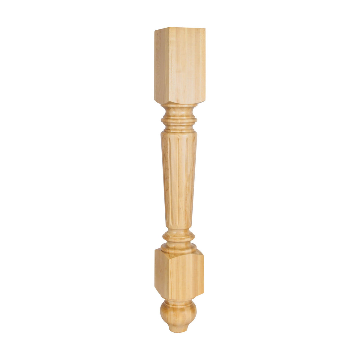 Fluted Turned Wood Post with Bottom Block, 4-1/2" x 4-1/2" x 35-1/2"