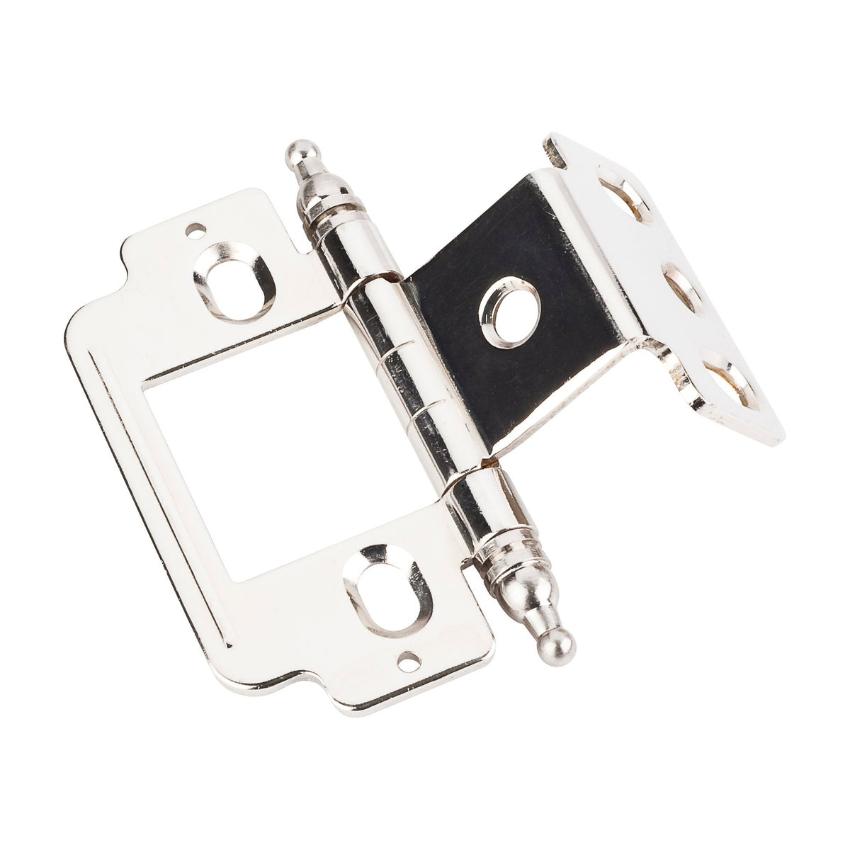 Full Inset Partial Wrap Flush Hinge with Decorative Tip, Ball Tip, Polished Nickel
