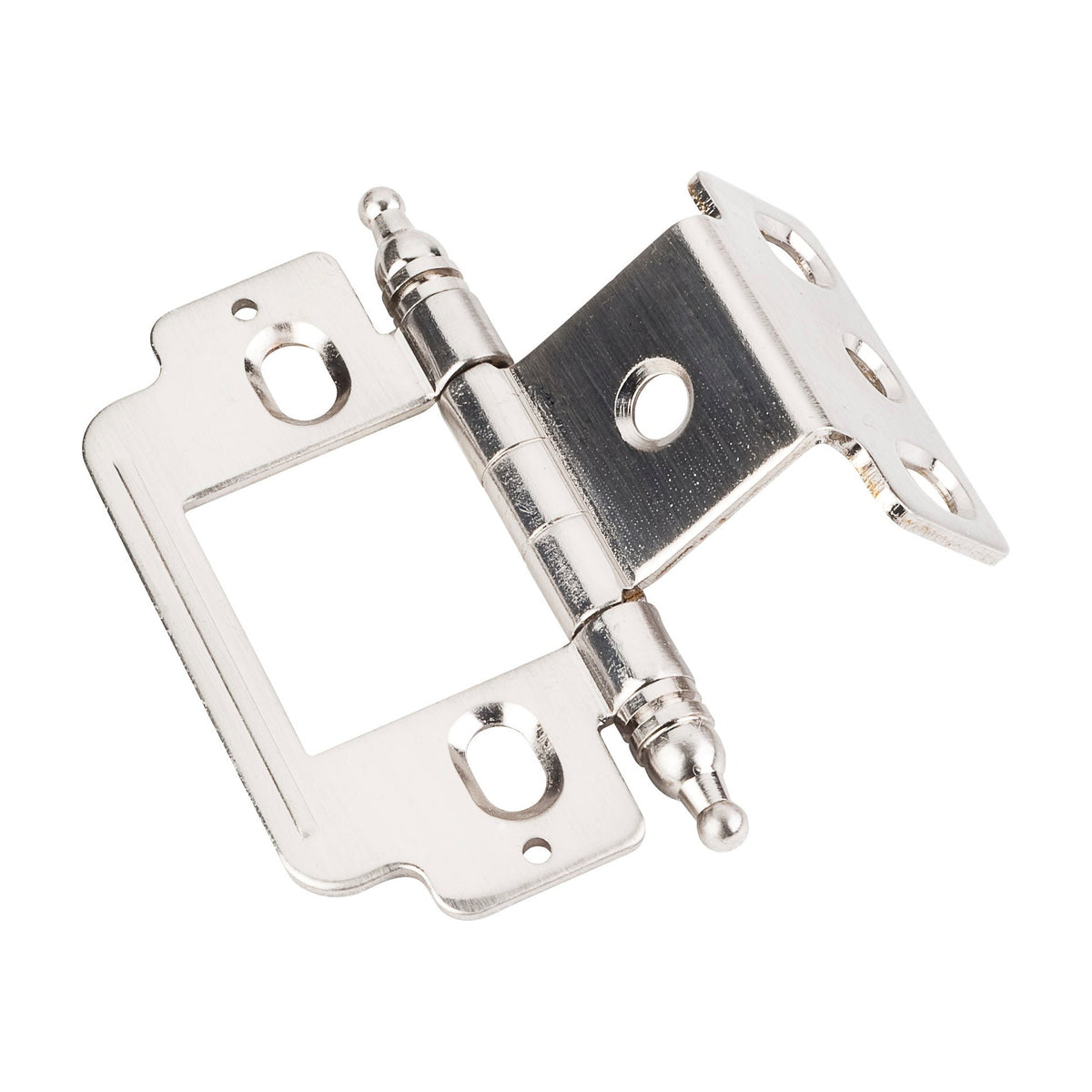 Full Inset Partial Wrap Flush Hinge with Decorative Tip, Ball Tip, Satin Nickel