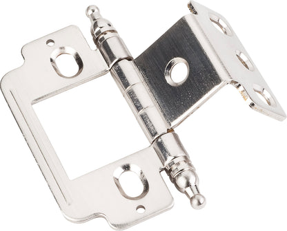 Full Inset Partial Wrap Flush Hinge with Decorative Tip, Ball Tip, Satin Nickel