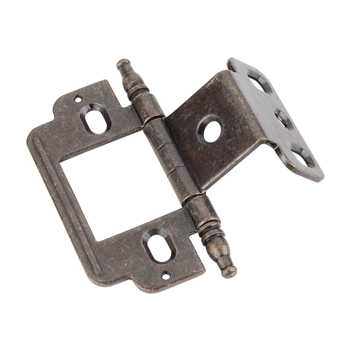 Full Inset Partial Wrap Flush Hinge with Decorative Tip, Finial Tip, Brushed Antique Brass