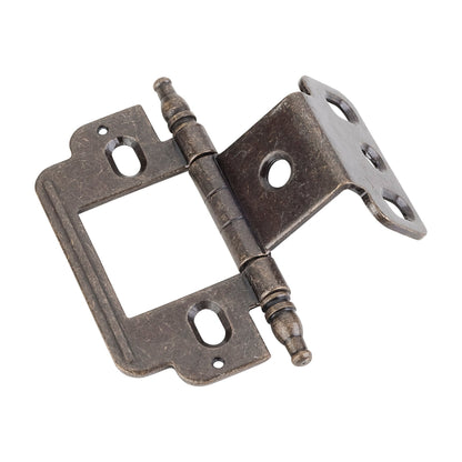 Full Inset Partial Wrap Flush Hinge with Decorative Tip, Finial Tip, Brushed Antique Brass