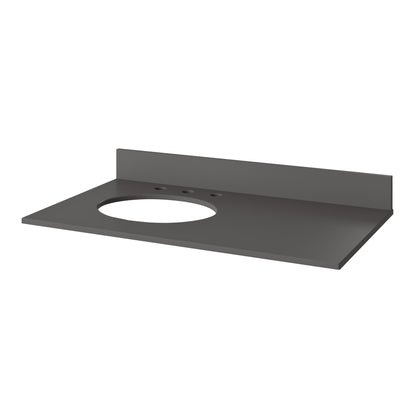 Grey Quartz Vanity Top, 37" Left Offset Oval Bowl Cutout