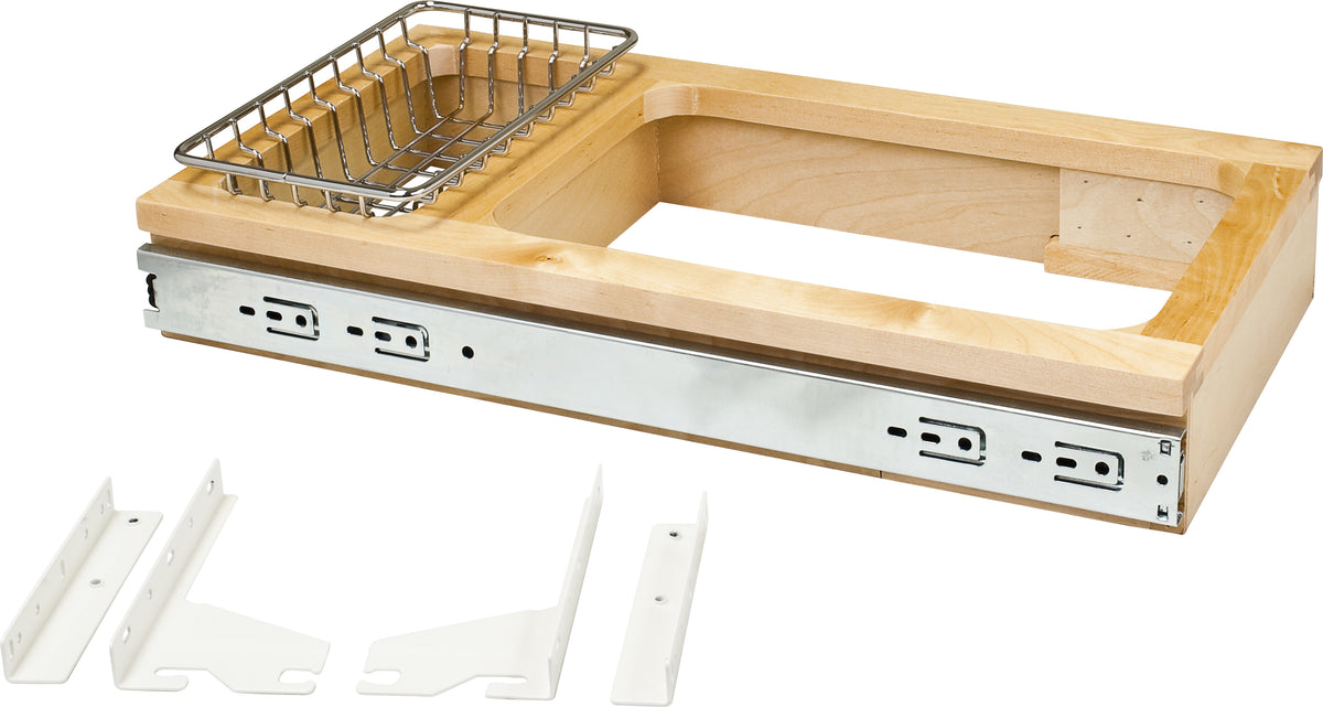 Guinevere Wood Top-Mount Trashcan Pullout Kit for a 15 inch opening with Grey 35 qt can