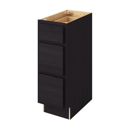 Hatteras 12" Three Drawer Base Freestanding Bathroom Vanity Side Cabinet, Espresso