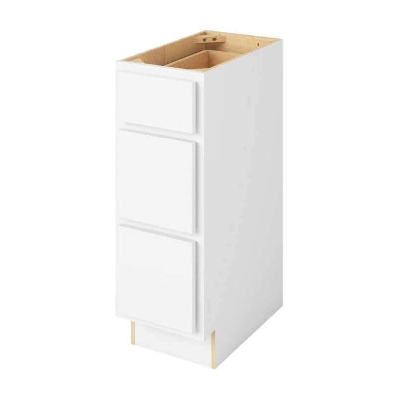 Hatteras 12" Three Drawer Base Freestanding Bathroom Vanity Side Cabinet, Polar White