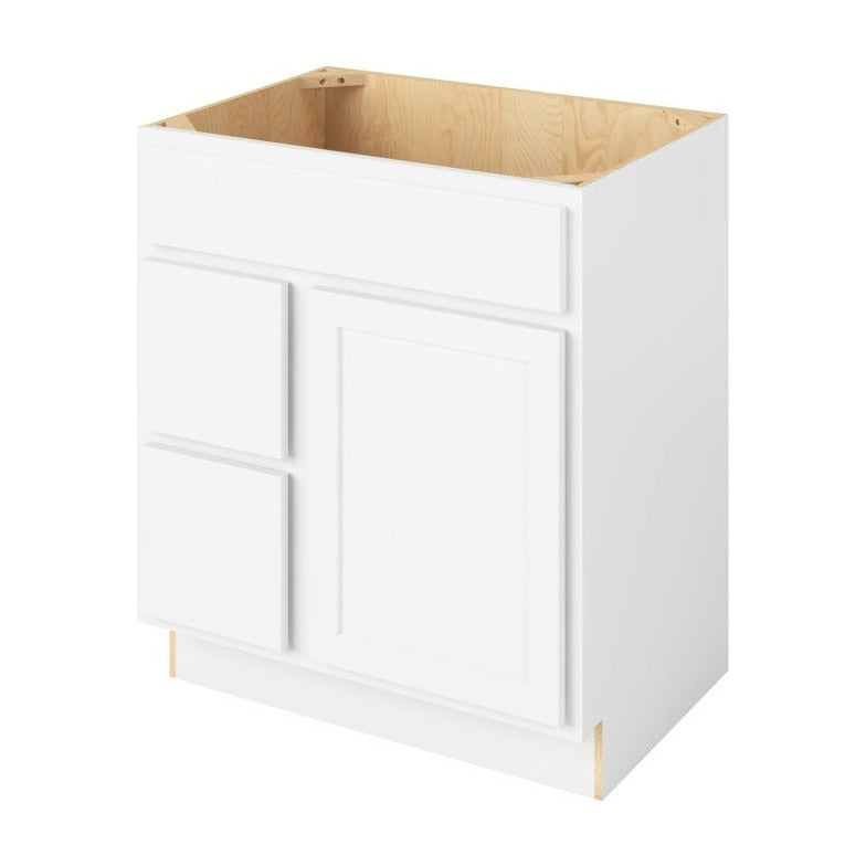Hatteras 30" Sink Base with Left Drawers Freestanding Bathroom Vanity, Polar White