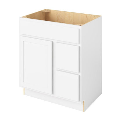 Hatteras 30" Sink Base with Right Drawers Freestanding Bathroom Vanity, Polar White