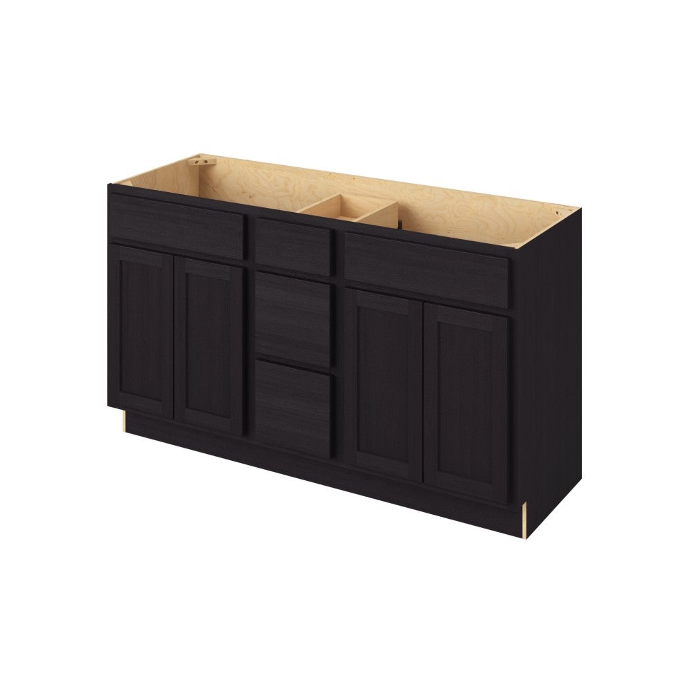 Hatteras 60" Double Sink Freestanding Bathroom Vanity with Three Drawers, Espresso
