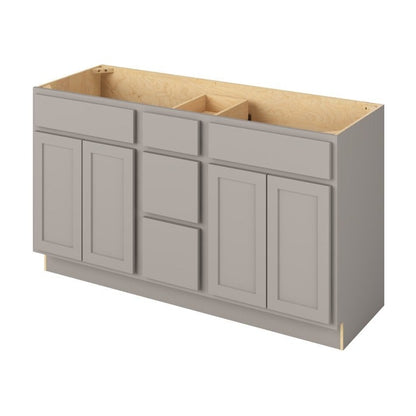 Hatteras 60" Double Sink Freestanding Bathroom Vanity with Three Drawers, Pebble Grey
