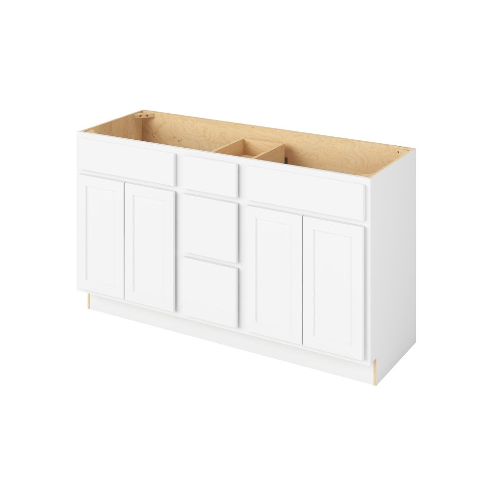 Hatteras 60" Double Sink Freestanding Bathroom Vanity with Three Drawers, Polar White