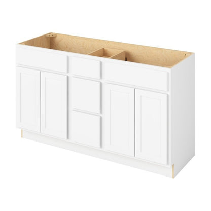 Hatteras 60" Double Sink Freestanding Bathroom Vanity with Three Drawers, Polar White