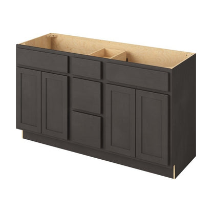 Hatteras 60" Double Sink Freestanding Bathroom Vanity with Three Drawers, Slate